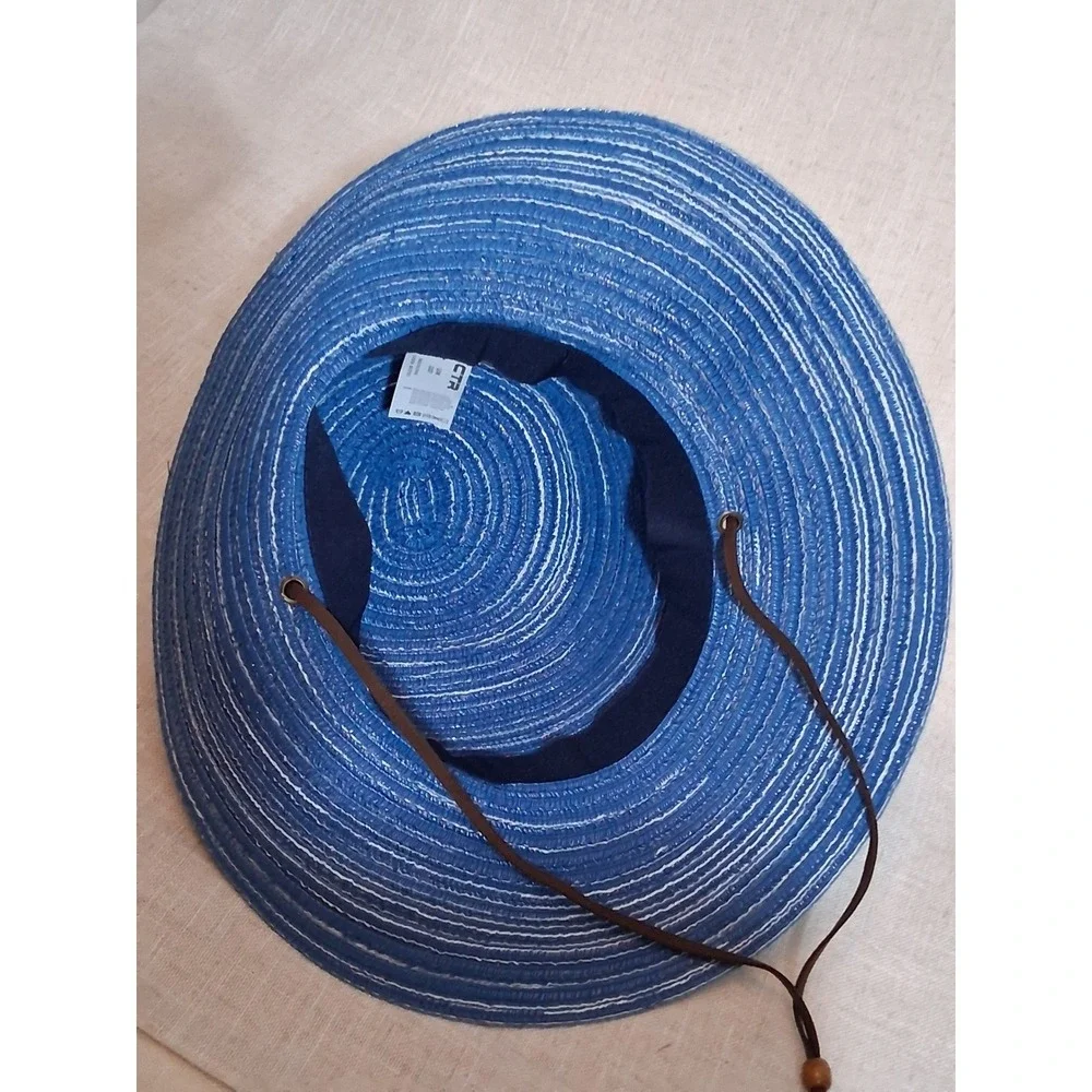 CTR Chaos Summit Blue White Striped Wide Brim Sun Hat Chin Strap S/M 1357